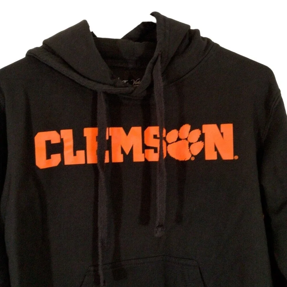 Clemson Youth Med Black Hoodie Pass-through Pocket Drawstring Football Victory - Picture 3 of 4